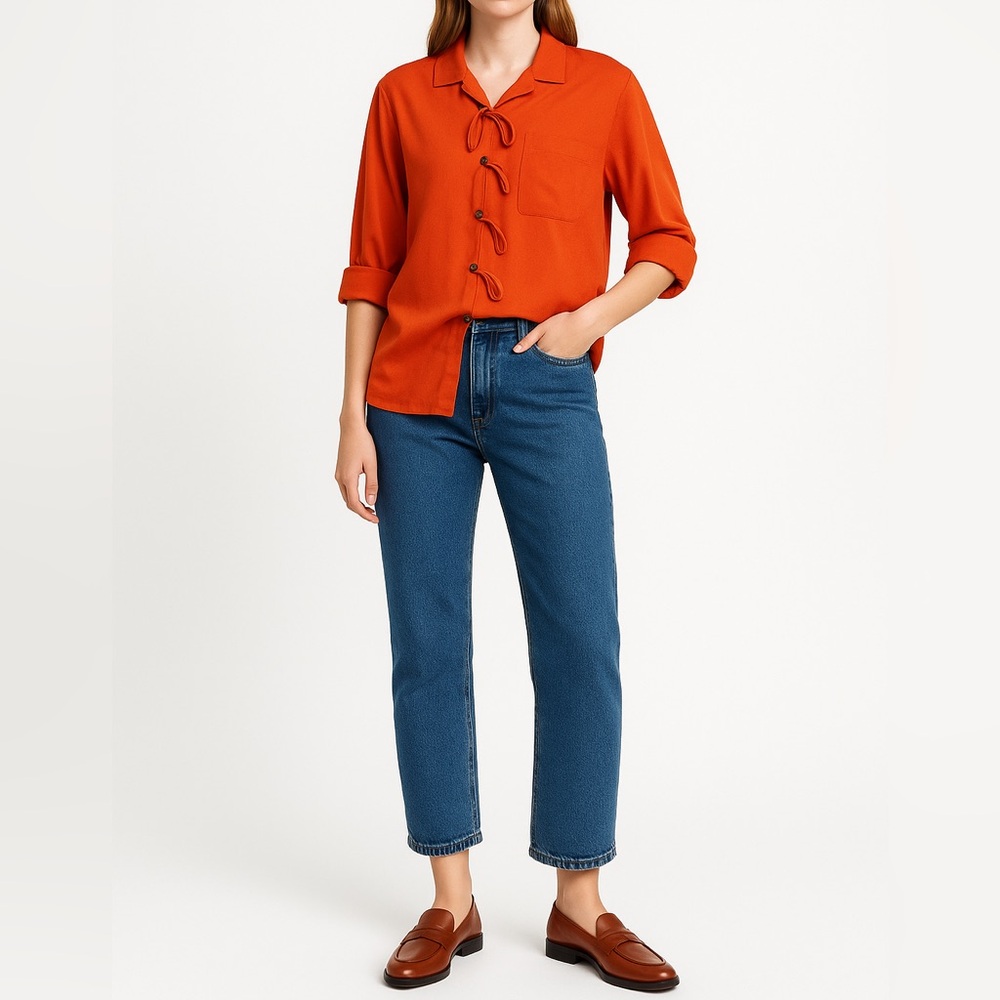 Vintage Notations Loop Detail Button Down Tunic |… - image 1